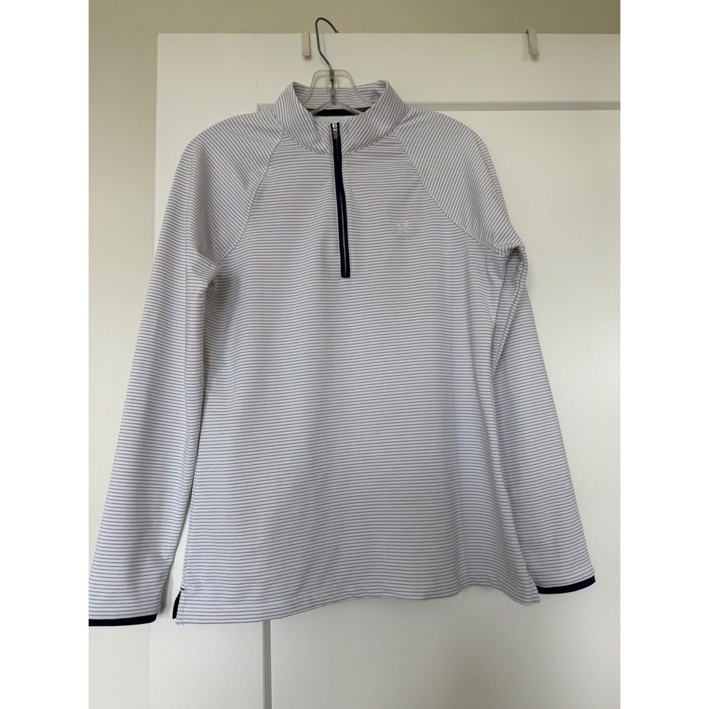 Peter Millar Crown Sport Womens M White Navy Metallic Striped Quarter Zip Top